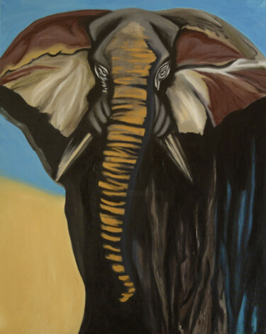 Painting titled "Elephant" by Lu Meng, Original Artwork, Acrylic Mounted on Wood Stretcher frame