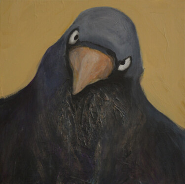 Painting titled "Raven" by Lu Meng, Original Artwork, Acrylic Mounted on Wood Panel