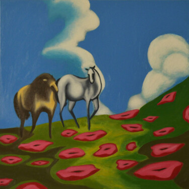 Painting titled "Whisper on the Gras…" by Lu Meng, Original Artwork, Acrylic Mounted on Wood Stretcher frame