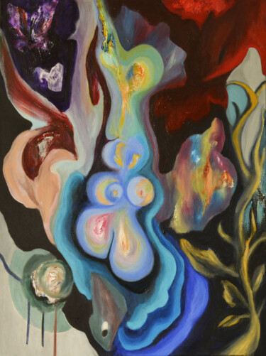 Картина под названием "In Bloom No Flower" - Lu Meng, Подлинное произведение искусства, Акрил Установлен на Деревянная рама…