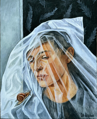 Картина под названием "A self-portrait abo…" - Lu Sakhno, Подлинное произведение искусства, Акрил Установлен на Деревянная р…