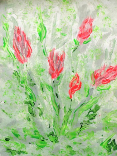 Painting titled "Fire Salvia" by Lu Sho, Original Artwork, Acrylic