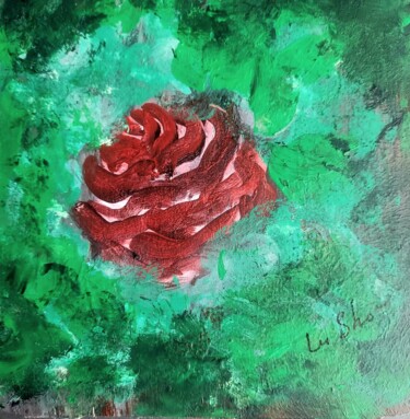 Schilderij getiteld "Red Rose" door Lu Sho, Origineel Kunstwerk, Acryl