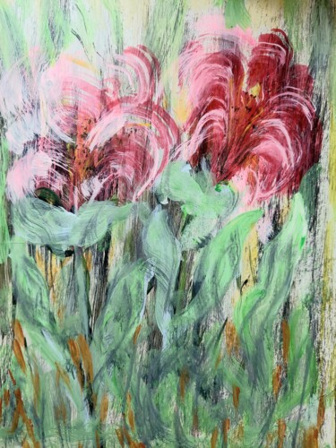 Painting titled "Abstract Red Flowers" by Lu Sho, Original Artwork, Acrylic
