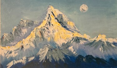 Peinture intitulée "montagne Bleu" par Lu Xing, Œuvre d'art originale, Cire
