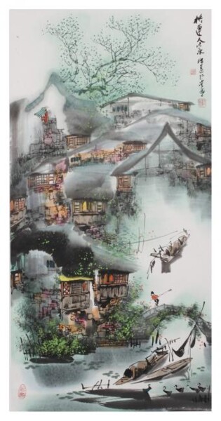 Painting titled "Jiangnan River" by Lu, Original Artwork, Oil