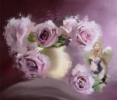 Arts numériques intitulée "L'Ange des roses" par Luana Béatrice Lazar, Œuvre d'art originale, Peinture numérique