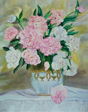 Peinture intitulée "Vase aux pivoines" par Luana Béatrice Lazar, Œuvre d'art originale, Huile