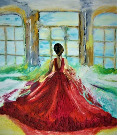 Peinture intitulée "La dame en rouge" par Luana Béatrice Lazar, Œuvre d'art originale, Huile
