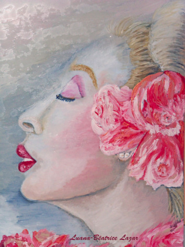 Peinture intitulée "Dame aux roses" par Luana Béatrice Lazar, Œuvre d'art originale, Huile