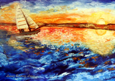 Painting titled "Mer abstraite" by Luana Béatrice Lazar, Original Artwork, Oil