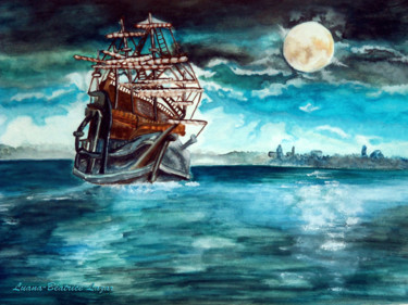 Painting titled "La dernière rive" by Luana Béatrice Lazar, Original Artwork, Watercolor