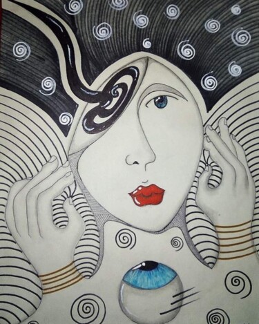 Painting titled "La mente vola" by Luana Cianti, Original Artwork, Marker