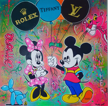 Schilderij getiteld "Minnie love Mickey…" door Luana Muntoni (MunLu), Origineel Kunstwerk, Acryl