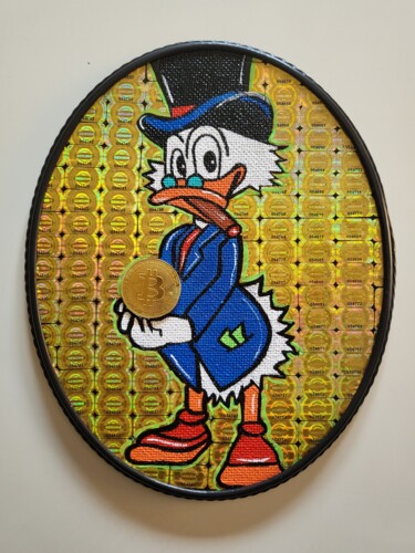 Painting titled "Scrooge's first bit…" by Luana Muntoni (MunLu), Original Artwork, Acrylic Mounted on Other rigid panel