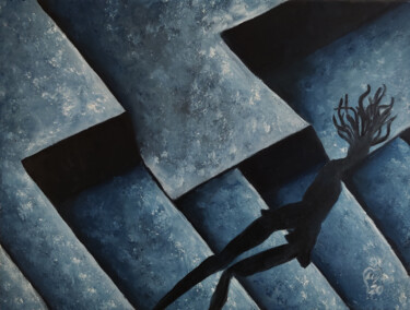Painting titled "V in Shadows" by Luna Smith, Original Artwork, Oil Mounted on Wood Stretcher frame