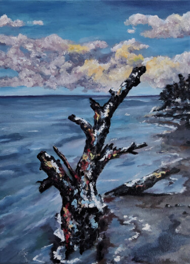 Painting titled "The Guardian Tree" by Luna Smith, Original Artwork, Oil Mounted on Wood Stretcher frame