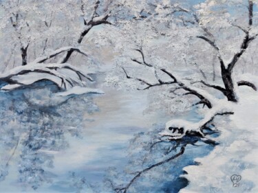 Painting titled "Winter Breeze" by Luna Smith, Original Artwork, Oil Mounted on Wood Stretcher frame
