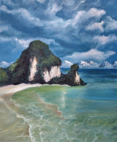 Painting titled "Paradise" by Luna Smith, Original Artwork, Oil Mounted on Wood Stretcher frame