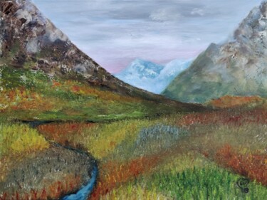 Peinture intitulée "Grasslands of Arran" par Luna Smith, Œuvre d'art originale, Huile Monté sur Châssis en bois