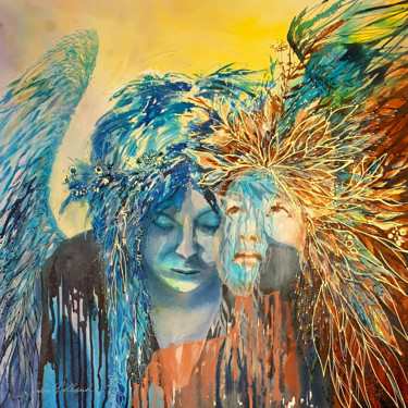 Painting titled "Sirin" by Luba Holland, Original Artwork, Acrylic Mounted on Wood Stretcher frame
