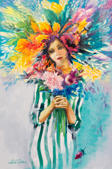 Картина под названием "Flora" - Luba Holland, Подлинное произведение искусства, Акрил Установлен на Деревянная рама для носи…