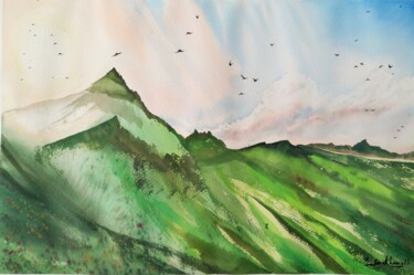 Malerei mit dem Titel "The Bird Song" von Lubna Khan, Original-Kunstwerk, Aquarell