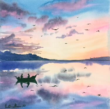 Painting titled "Way to Home" by Lubna Khan, Original Artwork, Watercolor