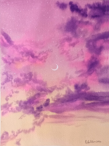 Schilderij getiteld "Neon Pink Sky" door Lubna Khan, Origineel Kunstwerk, Aquarel