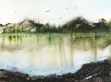 Schilderij getiteld "Calm" door Lubna Khan, Origineel Kunstwerk, Aquarel