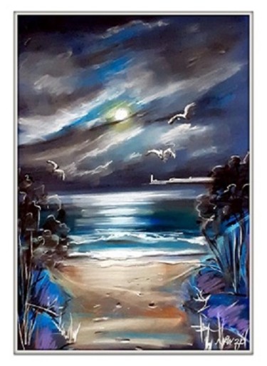 Painting titled "Magic Moon Night" by Lubo, Original Artwork, Pastel