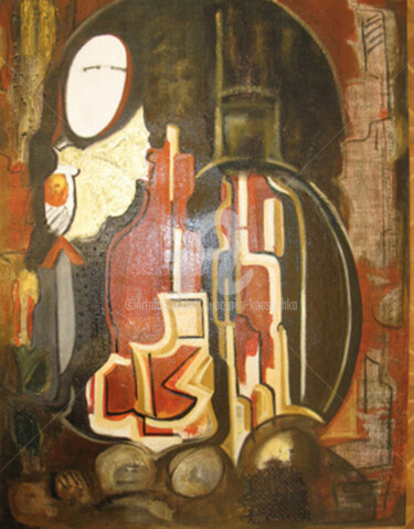 Painting titled "Palimpseste" by Lubomila Kossachka, Original Artwork, Oil Mounted on Wood Stretcher frame