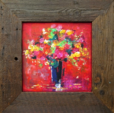 Картина под названием "Flowers in red" - Ľubomír Korenko, Подлинное произведение искусства, Акрил Установлен на картон