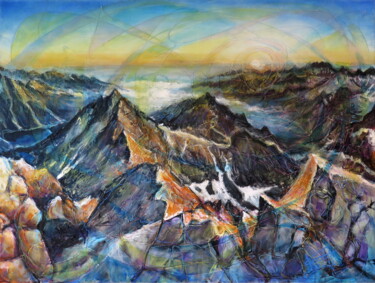 Painting titled "Sunrise in the moun…" by Ľubomír Korenko, Original Artwork, Acrylic Mounted on Wood Stretcher frame