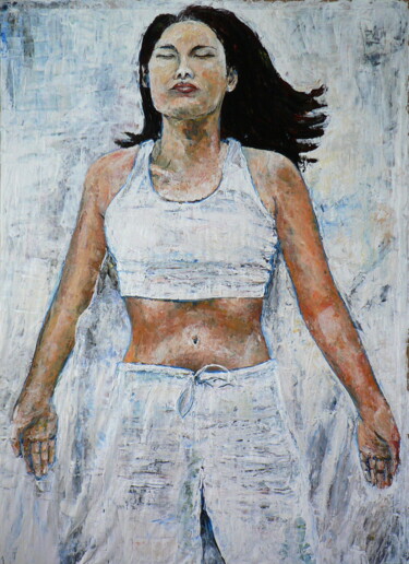 Painting titled "DREAMING WHITE" by Ľubomír Korenko, Original Artwork, Acrylic Mounted on Wood Panel