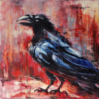 Peinture intitulée "Red crow" par Ľubomír Korenko, Œuvre d'art originale, Acrylique Monté sur Châssis en bois