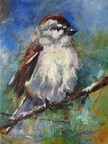 Painting titled "Sparrow" by Ľubomír Korenko, Original Artwork, Acrylic Mounted on Wood Stretcher frame