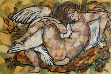 Painting titled "Leda and the Swan" by Ľubomír Korenko, Original Artwork, Acrylic