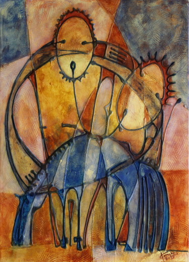 Malerei mit dem Titel "Our Blue Horse" von Ľubomír Korenko, Original-Kunstwerk, Acryl