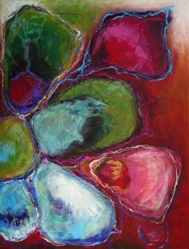 Painting titled "Rainbow flowers" by Ľubomír Korenko, Original Artwork, Acrylic Mounted on Wood Stretcher frame