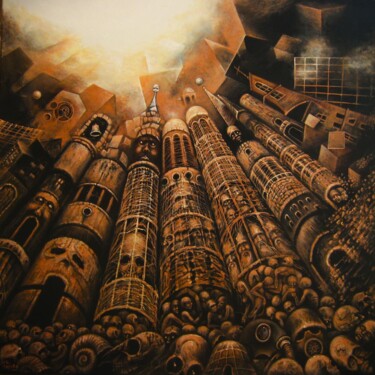 Картина под названием "Makropolis II" - Ľubomír Sinčák, Подлинное произведение искусства, Акрил Установлен на Деревянная рам…