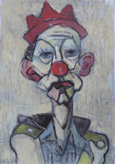 Malerei mit dem Titel "The Sick Clown" von Lubomir Tkacik, Original-Kunstwerk, Öl