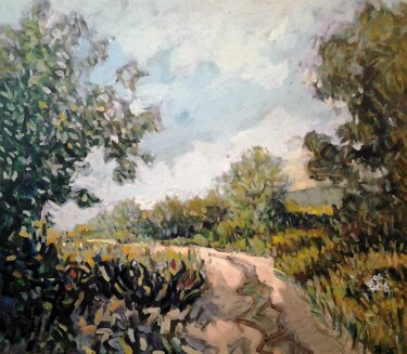 Malerei mit dem Titel "The dirt road to Ka…" von Lubomir Tkacik, Original-Kunstwerk, Acryl