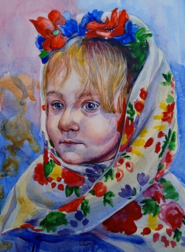 Картина под названием "Хустинка 2" - Любов Березій, Подлинное произведение искусства, Акварель