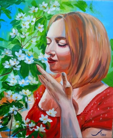 Картина под названием "Подих жасмину" - Любов Березій, Подлинное произведение искусства, Акрил