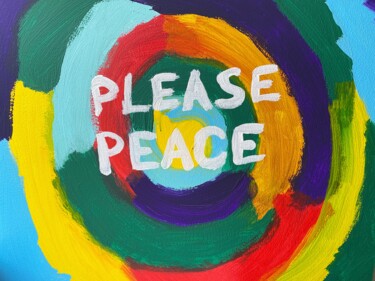 Malerei mit dem Titel "PLEASE PEACE 💛💙" von Liubov Khmeliuk, Original-Kunstwerk, Acryl