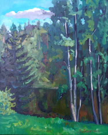 Peinture intitulée "Rivière" Msta"/"Мст…" par Liubov Lazakovich, Œuvre d'art originale, Huile Monté sur Châssis en bois