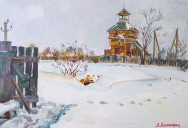 Картина под названием "Стрелецкая башня 17…" - Любовь Лазакович, Подлинное произведение искусства, Масло Установлен на Дерев…