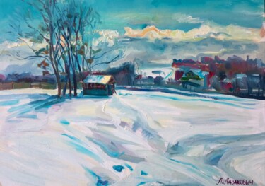 Painting titled "Journée d'hiver /Wi…" by Liubov Lazakovich, Original Artwork, Oil