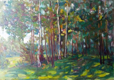 Картина под названием "Лес" - Любовь Лазакович, Подлинное произведение искусства, Масло Установлен на картон